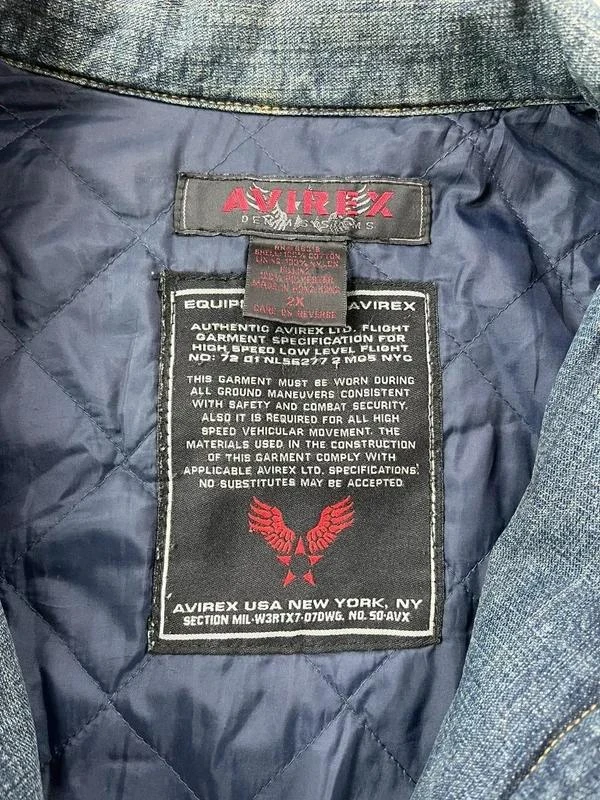 Vintage Avirex USA New York Embroidered Men’s Blue Khaki Denim Jacket Size XXL – photo 3